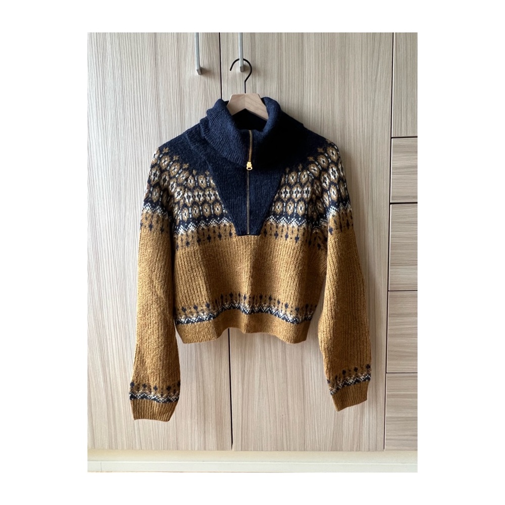 J Crew half zip fair isle sweater Sz M NWT